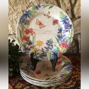 6 Haven & Key Butterfly Bluebonnet Melamine Dinner Plates 11" Excellent